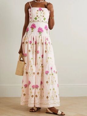 Lima Trebol Embellished Floral-Print Linen Maxi Dress